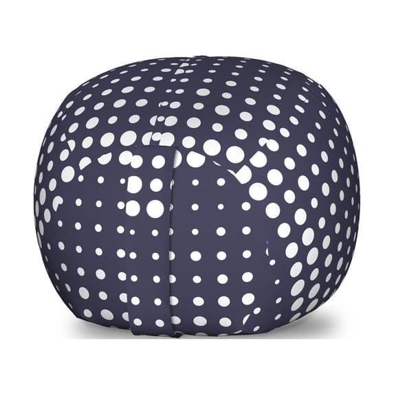 Abstract Storage Toy Bag Chair, Horizontally Formed Polka Dotted Flows Geometric and Nostalgic Details, Stuffed Animal Organizer Washable Bag, Small Size, Dark Indigo and White, by Ambesonne