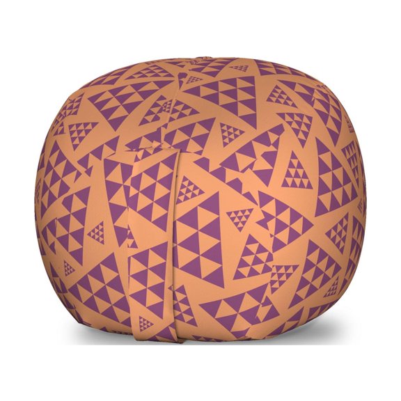 Abstract Storage Toy Bag Chair, Illustration of Random Triangular Formations Lively Retro Bohemian Vibes, Stuffed Animal Organizer Washable Bag, Large Size, Purple Dark Peach, by Ambesonne