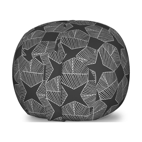 Abstract Storage Toy Bag Chair, Modernistic Hatched Shapes Geometrical Pattern Concave Star Like Shape and Square, Stuffed Animal Organizer Washable Bag, Small Size, Grey White, by Ambesonne