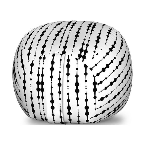 Abstract Storage Toy Bag Chair, Monochrome Lines and Dots Abstract Image with Geometrical Elements Oval Shapes, Stuffed Animal Organizer Washable Bag, Large Size, Black White, by Ambesonne