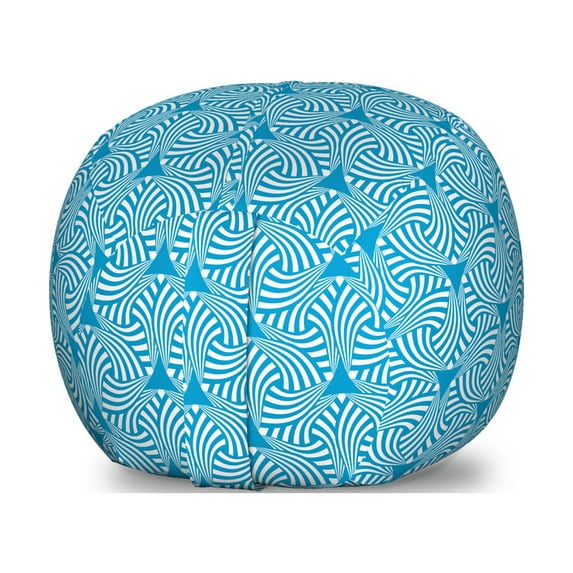 Abstract Storage Toy Bag Chair, Monochrome Psychedelic Pattern with Triangles and Stripes Composition, Stuffed Animal Organizer Washable Bag, Small Size, Sea Blue and White, by Ambesonne