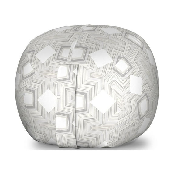 Abstract Storage Toy Bag Chair, Optical Futuristic Pattern Design with Modern and Geometric Elements, Stuffed Animal Organizer Washable Bag, Small Size, Grey Beige and White, by Ambesonne