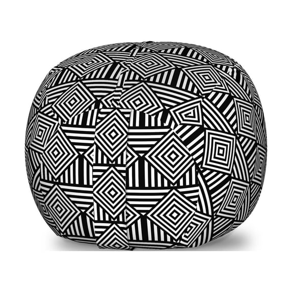 Abstract Storage Toy Bag Chair, Optical Illusion Stripes Diagonal Squares Monochrome Tones Illustration, Stuffed Animal Organizer Washable Bag, Large Size, Charcoal Grey White, by Ambesonne