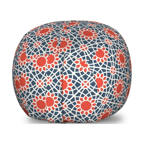 Abstract Storage Toy Bag Chair, Ornamental Streaks Forming Floral Shapes Intertwined Motifs, Stuffed Animal Organizer Washable Bag, Large Size, Salmon Blue Grey, by Ambesonne