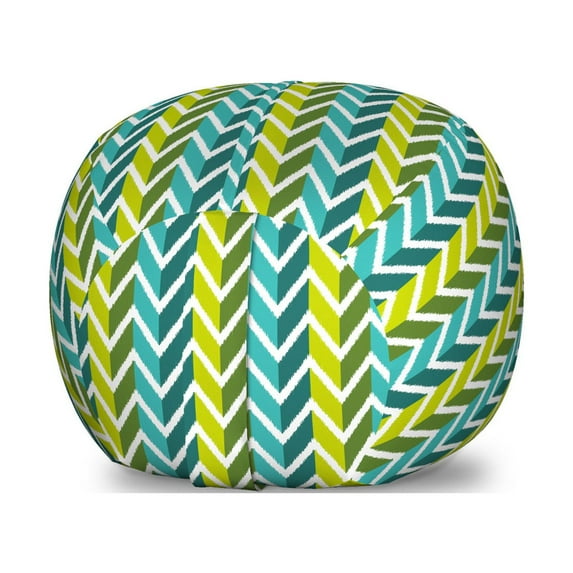 Abstract Storage Toy Bag Chair, Pattern of Wavy Motifs with Herringbone Design and Zigzag Shapes, Stuffed Animal Organizer Washable Bag, Small Size, Fern Green and Yellow Green, by Ambesonne