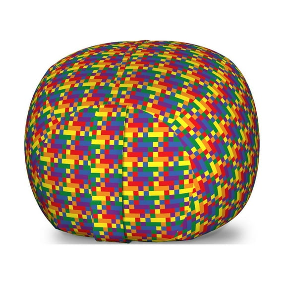 Abstract Storage Toy Bag Chair, Pixel Art Colors Pattern LGBT Cool Flag Illustration, Stuffed Animal Organizer Washable Bag, Large Size, Persian Blue Yellow, by Ambesonne