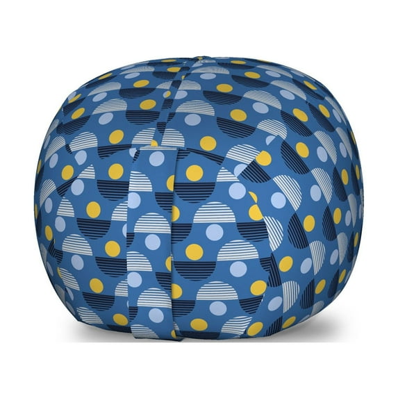 Abstract Storage Toy Bag Chair, Polka Dots on Wavy Stripes Round Spots Geometric Retro, Stuffed Animal Organizer Washable Bag, Large Size, Violet Blue Earth Yellow, by Ambesonne