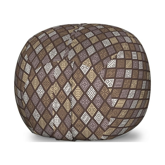 Abstract Storage Toy Bag Chair, Print of Diamonds Geometric Shapes Rhythmic Pattern, Stuffed Animal Organizer Washable Bag, Small Size, Dark Taupe Tan and Cocoa, by Ambesonne