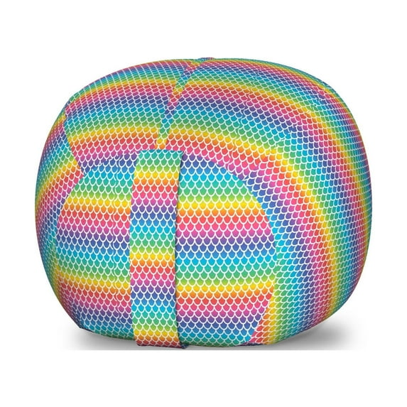 Abstract Storage Toy Bag Chair, Rainbow Toned Fish Scale Pattern Half Circles Geometric Creative Mermaid Marine, Stuffed Animal Organizer Washable Bag, Small Size, Multicolor, by Ambesonne