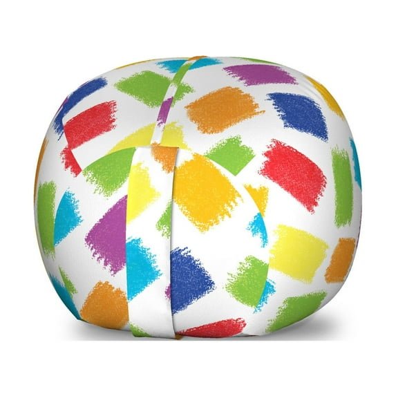 Abstract Storage Toy Bag Chair, Repeating Colorful Crayon Scribble Painting Pattern on Plain Backdrop, Stuffed Animal Organizer Washable Bag, Small Size, Multicolor, by Ambesonne