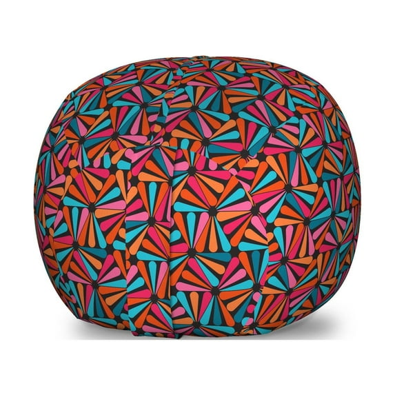 Abstract Storage Toy Bag Chair, Repetitive Colorful Round Triangles Geometrical Retro Pattern, Stuffed Animal Organizer Washable Bag, Small Size, Vermilion Petrol Blue, by Ambesonne