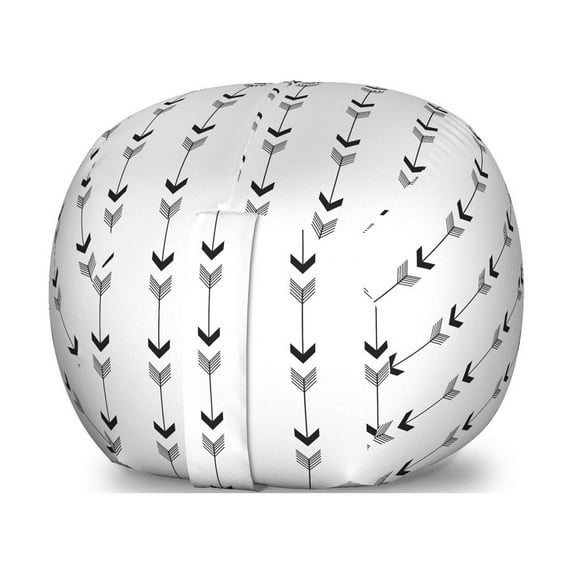 Abstract Storage Toy Bag Chair, Repetitive Pattern of Monochrome Pointer Shapes in Vertical Direction, Stuffed Animal Organizer Washable Bag, Large Size, White and Charcoal Grey, by Ambesonne