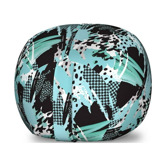 Abstract Storage Toy Bag Chair, Retro 90s Style Negative Exposure Effect Expressive Ink Pattern, Stuffed Animal Organizer Washable Bag, Small Size, Pale Blue Aqua, by Ambesonne