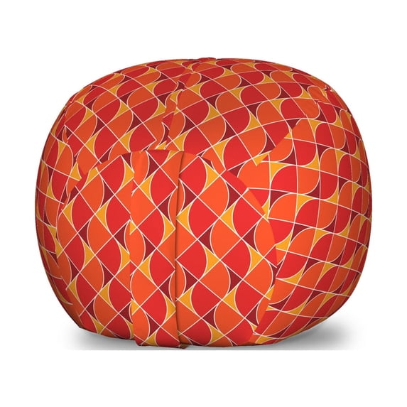 Abstract Storage Toy Bag Chair, Retro Funky Diagonal Straight Composed as Vertical Wavy Streaks, Stuffed Animal Organizer Washable Bag, Small Size, Vermilion Maroon and Mustard, by Ambesonne