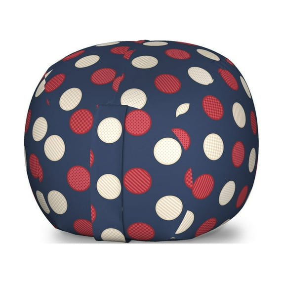 Abstract Storage Toy Bag Chair, Retro Large Circles with Inner Stripes Round Spots, Stuffed Animal Organizer Washable Bag, Small Size, Dark Coral Night Blue, by Ambesonne