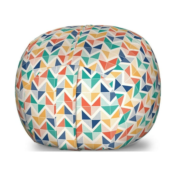 Abstract Storage Toy Bag Chair, Rhythmic Geometric Braid Motifs Dots Triangles Herringbone Style Arrangement, Stuffed Animal Organizer Washable Bag, Small Size, Multicolor, by Ambesonne