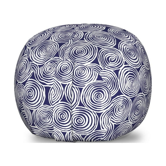 Abstract Storage Toy Bag Chair, Rhythmic Motifs of Bicolored Sketch of Spirals Vortex Illustration Print, Stuffed Animal Organizer Washable Bag, Large Size, Indigo and White, by Ambesonne