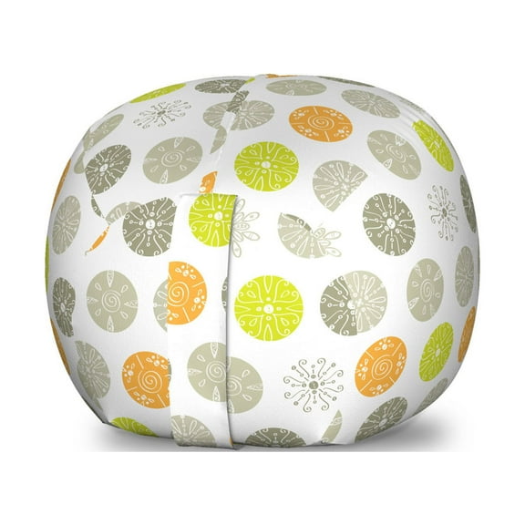 Abstract Storage Toy Bag Chair, Round with Curls and Circles, Stuffed Animal Organizer Washable Bag, Large Size, White Multicolor, by Ambesonne