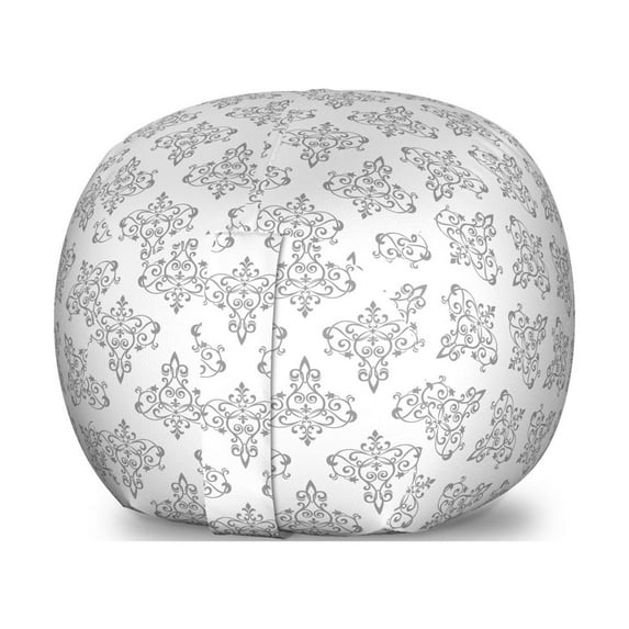 Abstract Storage Toy Bag Chair, Simplistic Chandelier Modernized Damask Elements Print on Plain Backdrop, Stuffed Animal Organizer Washable Bag, Small Size, White and Pale Grey, by Ambesonne