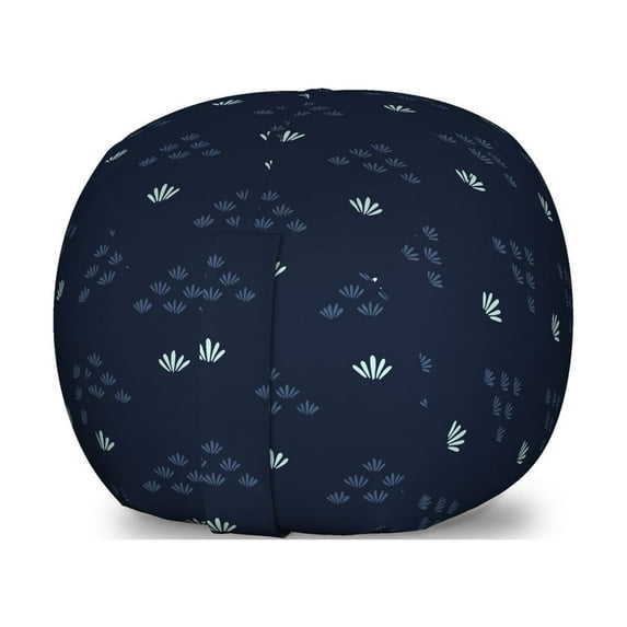 Abstract Storage Toy Bag Chair, Simplistic Pattern in Monochrome Layout Grass Like Motifs Plants, Stuffed Animal Organizer Washable Bag, Small Size, Pale Turquoise and Dark Blue, by Ambesonne