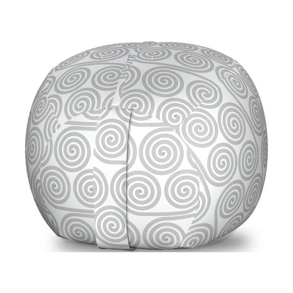 Abstract Storage Toy Bag Chair, Spiral Circles in Connection Geometric Rounded Swirly Oval Shapes Design, Stuffed Animal Organizer Washable Bag, Small Size, Pale Grey and White, by Ambesonne