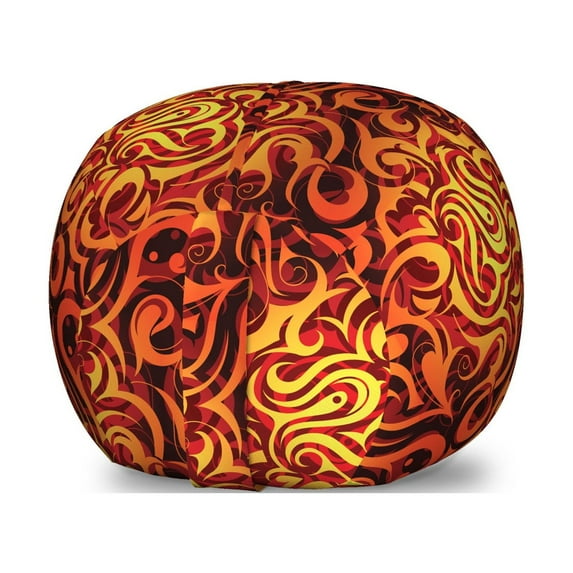 Abstract Storage Toy Bag Chair, Surreal Floral Pattern with Swirls Curves Foliage Design with Warm Colors, Stuffed Animal Organizer Washable Bag, Small Size, Yellow Orange Black, by Ambesonne