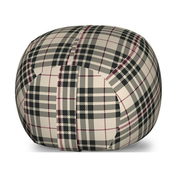 Abstract Storage Toy Bag Chair, Traditional Tartan Pattern British Clan Royal Vintage Heraldry Design, Stuffed Animal Organizer Washable Bag, Small Size, Beige Dark Taupe Maroon, by Ambesonne