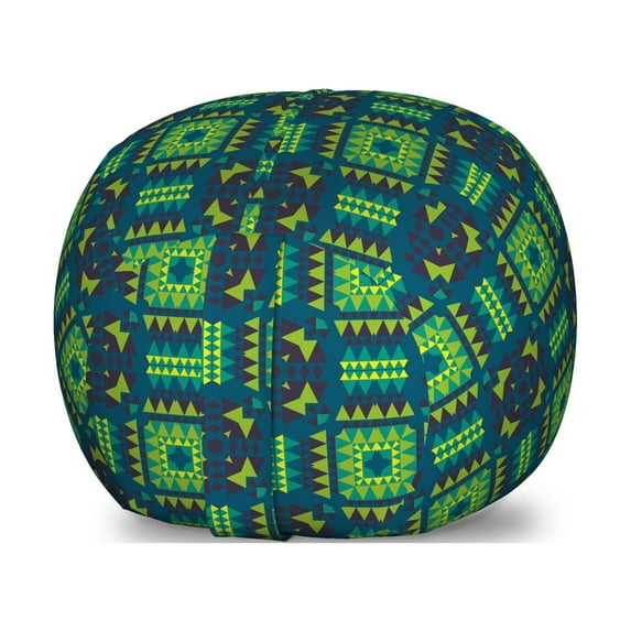 Abstract Storage Toy Bag Chair, Tribal Geometric Pattern with Triangle Rhombus and Circular Shapes Art, Stuffed Animal Organizer Washable Bag, Large Size, Green and Petrol Blue, by Ambesonne
