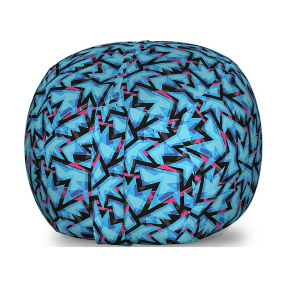 Abstract Storage Toy Bag Chair, Trippy Neon in Contrast with Grunge Digital Effects Illustration, Stuffed Animal Organizer Washable Bag, Small Size, Sky Blue Black Pink, by Ambesonne