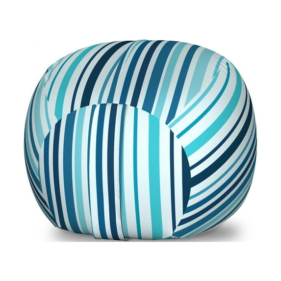 Abstract Storage Toy Bag Chair, Vertical Striped Pastel Toned Color Bands Lines Background Nautical Design, Stuffed Animal Organizer Washable Bag, Large Size, Sky and Dark Blue, by Ambesonne