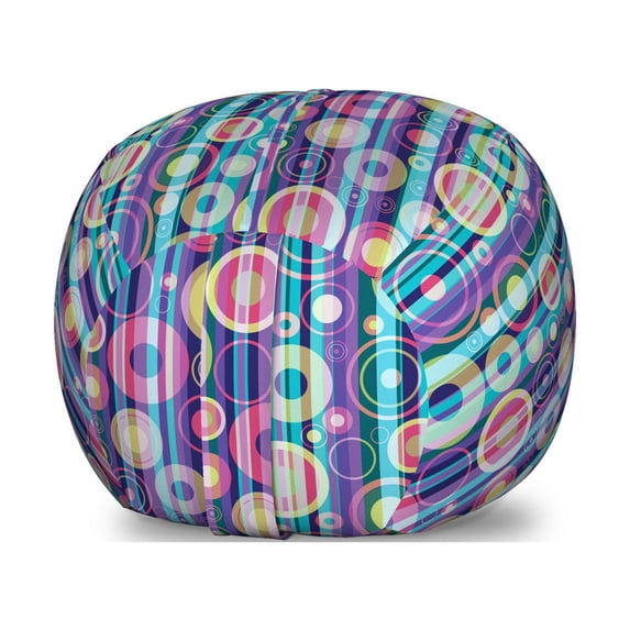 Abstract Storage Toy Bag Chair, Vibrant Colored Composition with Vertical Stripes and Random Circles Party Fun, Stuffed Animal Organizer Washable Bag, Large Size, Multicolor, by Ambesonne