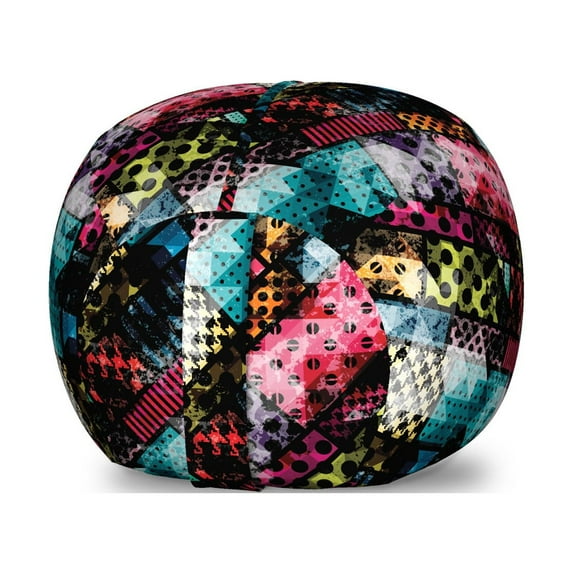 Abstract Storage Toy Bag Chair, Vibrant Rectangles Traditional Polka Dots Design Surrealism Inspired Geometric, Stuffed Animal Organizer Washable Bag, Small Size, Multicolor, by Ambesonne