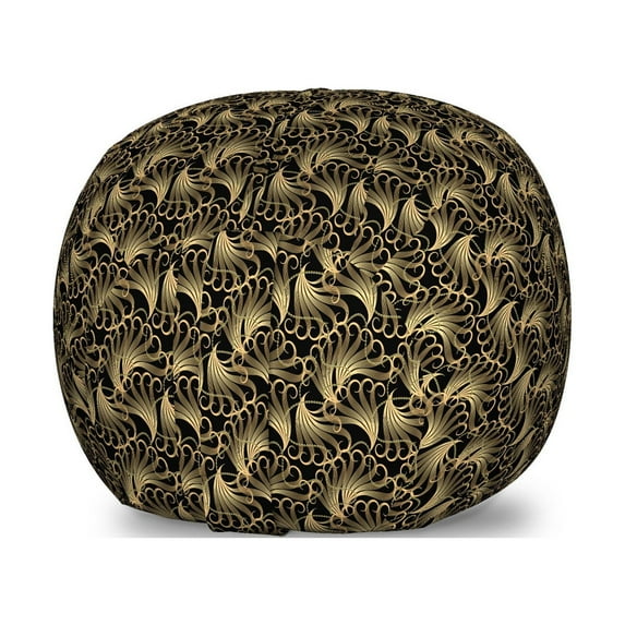 Abstract Storage Toy Bag Chair, Vintage Ornamental and Repetitive Curved Lines on Dark Backdrop, Stuffed Animal Organizer Washable Bag, Small Size, Charcoal Grey and Pale Brown, by Ambesonne