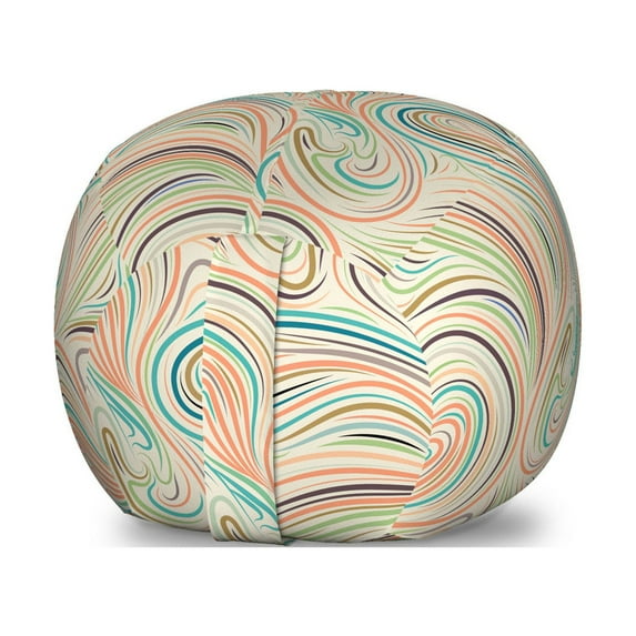 Abstract Storage Toy Bag Chair, Wave Inspired Colorful Retro Groovy Pattern, Stuffed Animal Organizer Washable Bag, Large Size, Multicolor, by Ambesonne