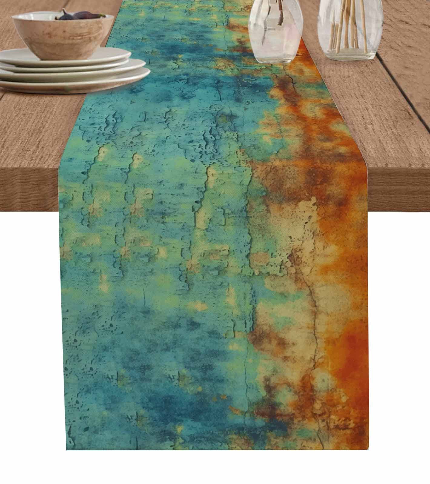Abstract Streamline Modernist Marble Pattern Table Runners For Dining