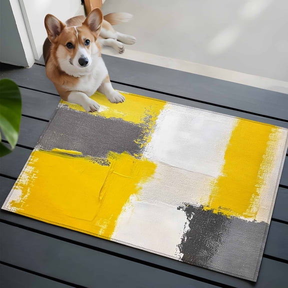 Abstract Street Art 2x3 Area Rugs for Living Room, Gary Yellow Color Stitching Non Slip Floor Mat Washable Low-Profile Indoor Carpet for Bedroom, Dining Room, Bathroom