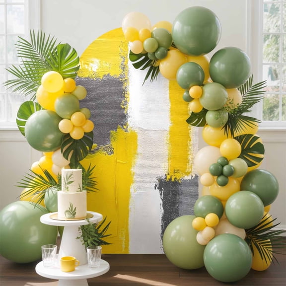 Abstract Street Art Arch Backdrop Cover, 4FT, Gary Yellow Color Stitching Spandex Arch Covers Double-Sided Backdrop for Wedding Birthday Party Photo Background Decoration