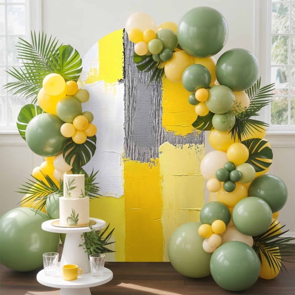 Abstract Street Art Arch Backdrop Cover, 5FT, Yellow Gary Color Stitching Spandex Arch Covers Double-Sided Backdrop for Wedding Birthday Party Photo Background Decoration