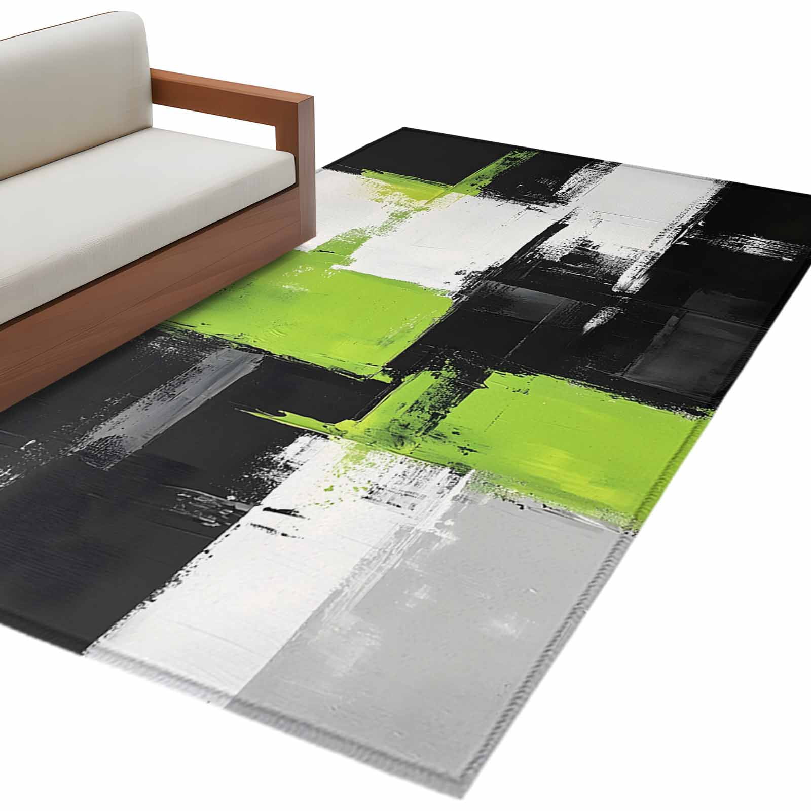 Abstract Street Art Area Rug 2.7x5ft Green Black Geometric Graffiti Non ...