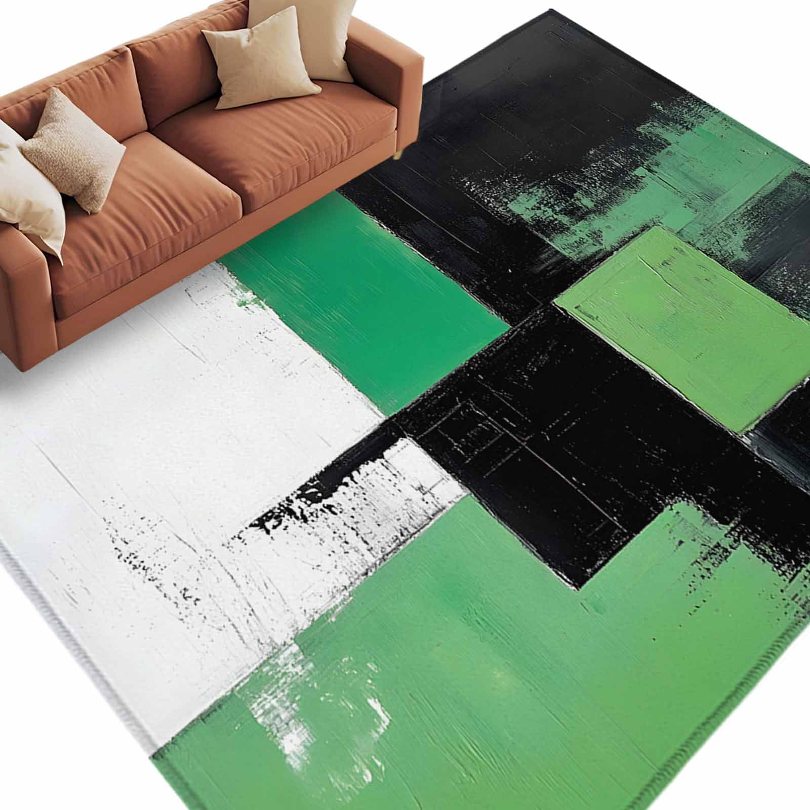 Abstract Street Art Area Rug 8x10ft Green Black Fluid Wash Design Non ...