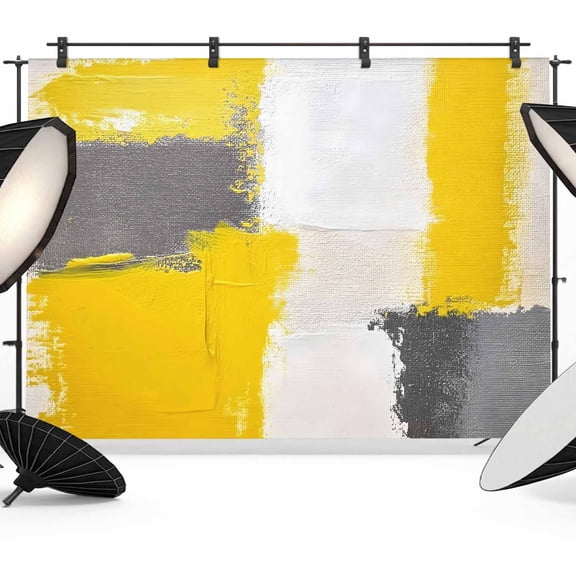 Abstract Street Art Backdrop for Photography, Gary Yellow Color Stitching Photo Backdrop Portrait Background Party Banner Photo Backgrounds for Studio Booth Props, 7x5ft