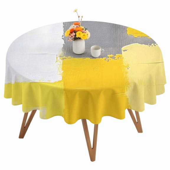 Abstract Street Art Round Tablecloth 54 inches Yellow Gary Color Stitching Waterproof Oil-Proof Table Cloth Round Table Cover for Holiday Party Picnic Dinner Decor Indoor and Outdoor Use
