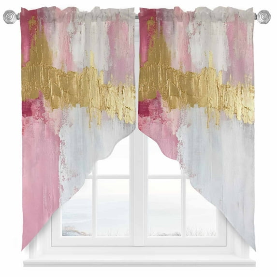 Abstract Street Art Swag Curtain Valance for Windows, Watercolor Pink Gold Soft Wash Window Treatments Short Swag Topper for Kitchen Windows Bathroom Bedroom, 28"x36"