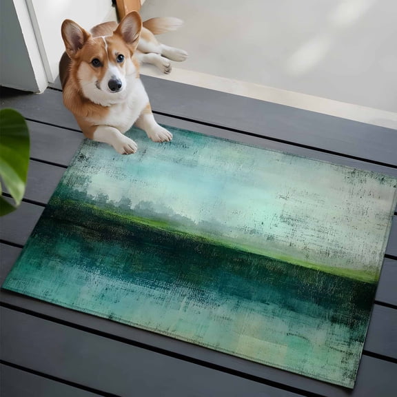 Abstract Street Art Washable Area Rug 2x3 111 Vintage Green Watercolor Gradient Low-Profile Area Rugs with Non Slip Backing Indoor Floor Carpet for Entrance Living Room Bedroom Home Office
