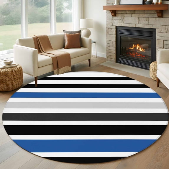 Abstract Stripe 7' Round Rug for Living Room Conversation Area, Classic ...
