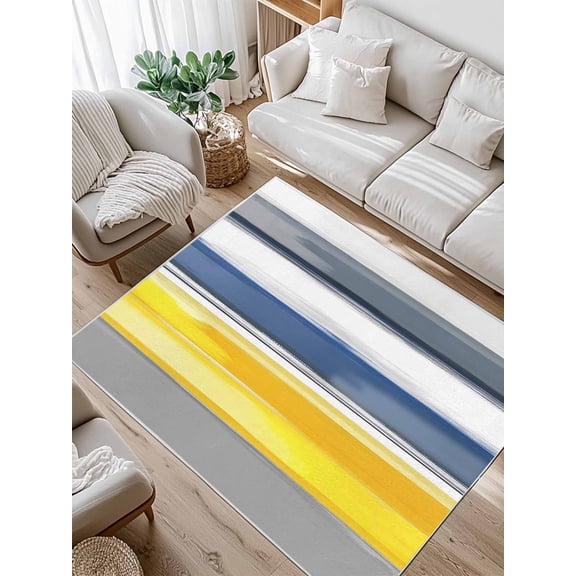 Abstract Stripe Area Rug for Bedroom 5x7 Ft Blue Yellow Grey Gradient Abstract Retro Super Soft fuzzy Throw Rug Non-Slip Fluffy Plush Indoor Floor Carpet for Living Room Nursery Home Decor