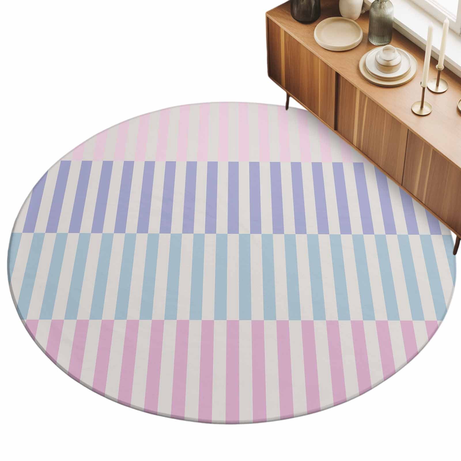 Abstract Stripe Area Rugs 5' (Round) Classic Pink Blue Lines Art Floor ...