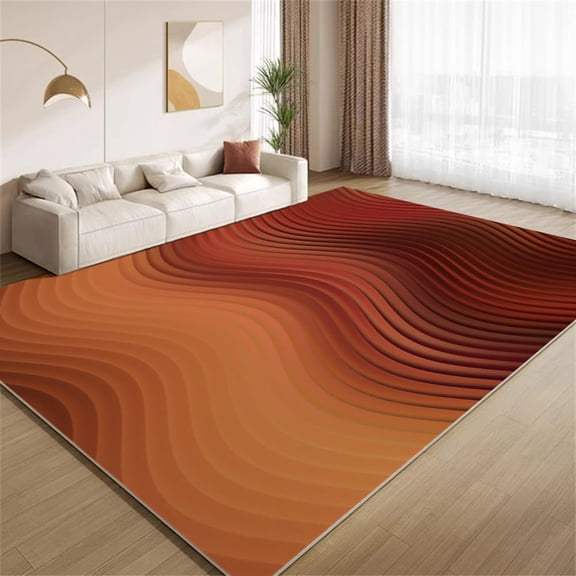 Abstract Stripe Area Rugs, Burnt Orange Brown Wave Carpet, Washable Non Slip Low Pile Soft Rug for Living Room Bedroom Entry Decor Mat 4ftx5ft