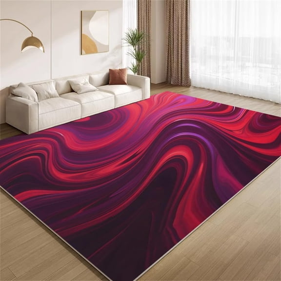 Abstract Stripe Area Rugs, Purple Red Fluid Wave Carpet, Washable Non Slip Low Pile Soft Rug for Living Room Bedroom Hallway Decor Mat 3ftx5ft
