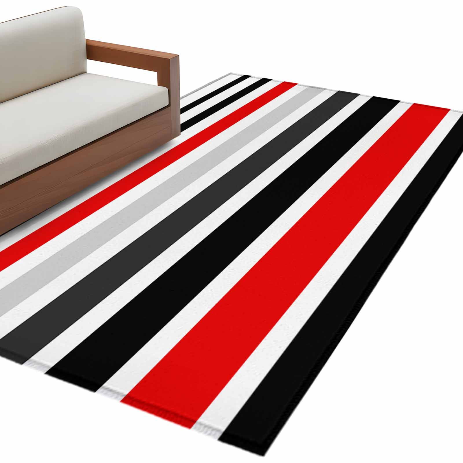 Abstract Stripe Area Rug 3x5ft Classic Red Black Lines Art Non-Slip ...